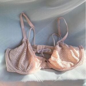 Pointelle Lace Sheer Demi Underwire Pink Bra 34D Dainty Soft Lingerie Fairy Fem